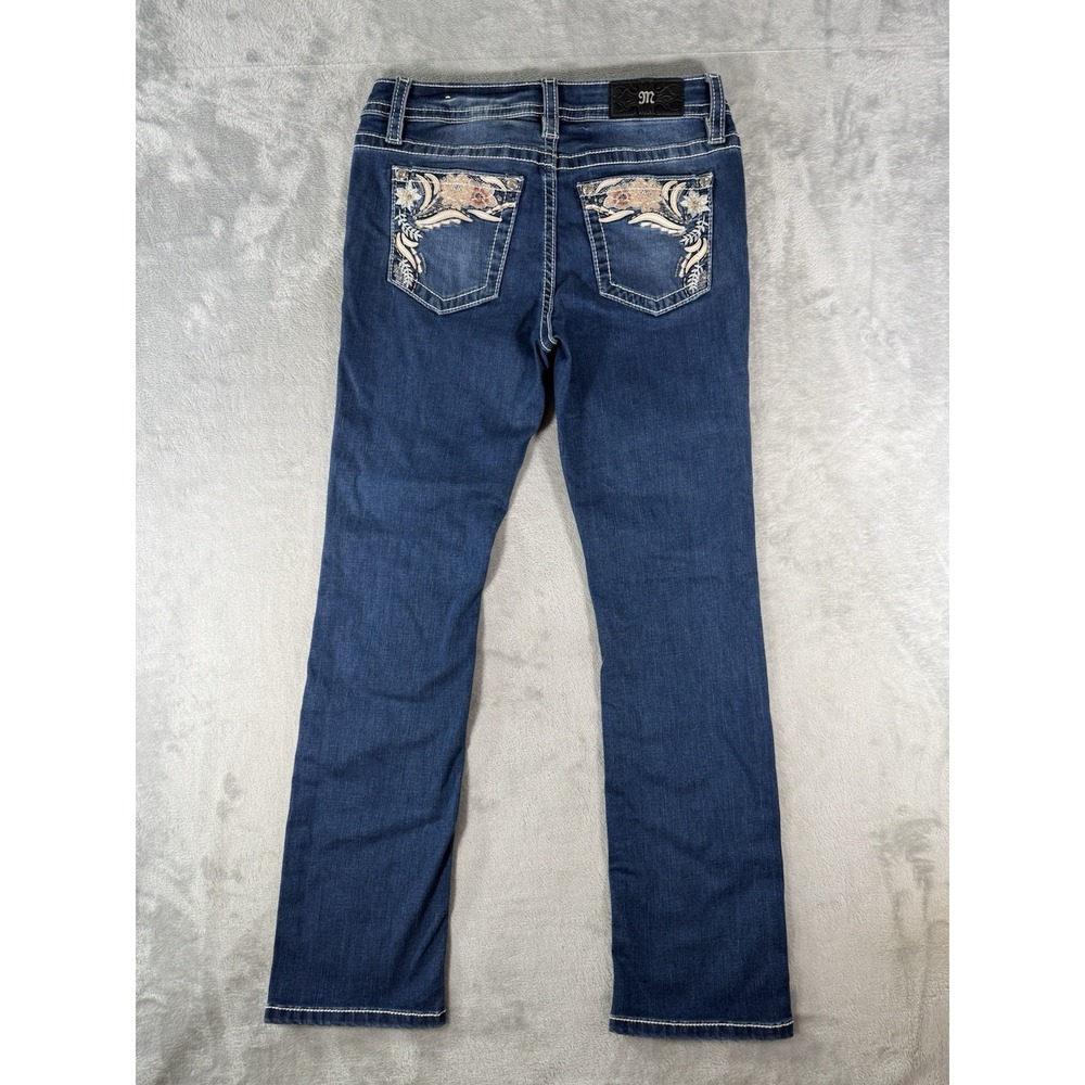 Miss Me Jeans Women's 30x31 Mid Rise Straight Floral Embroidered Pockets